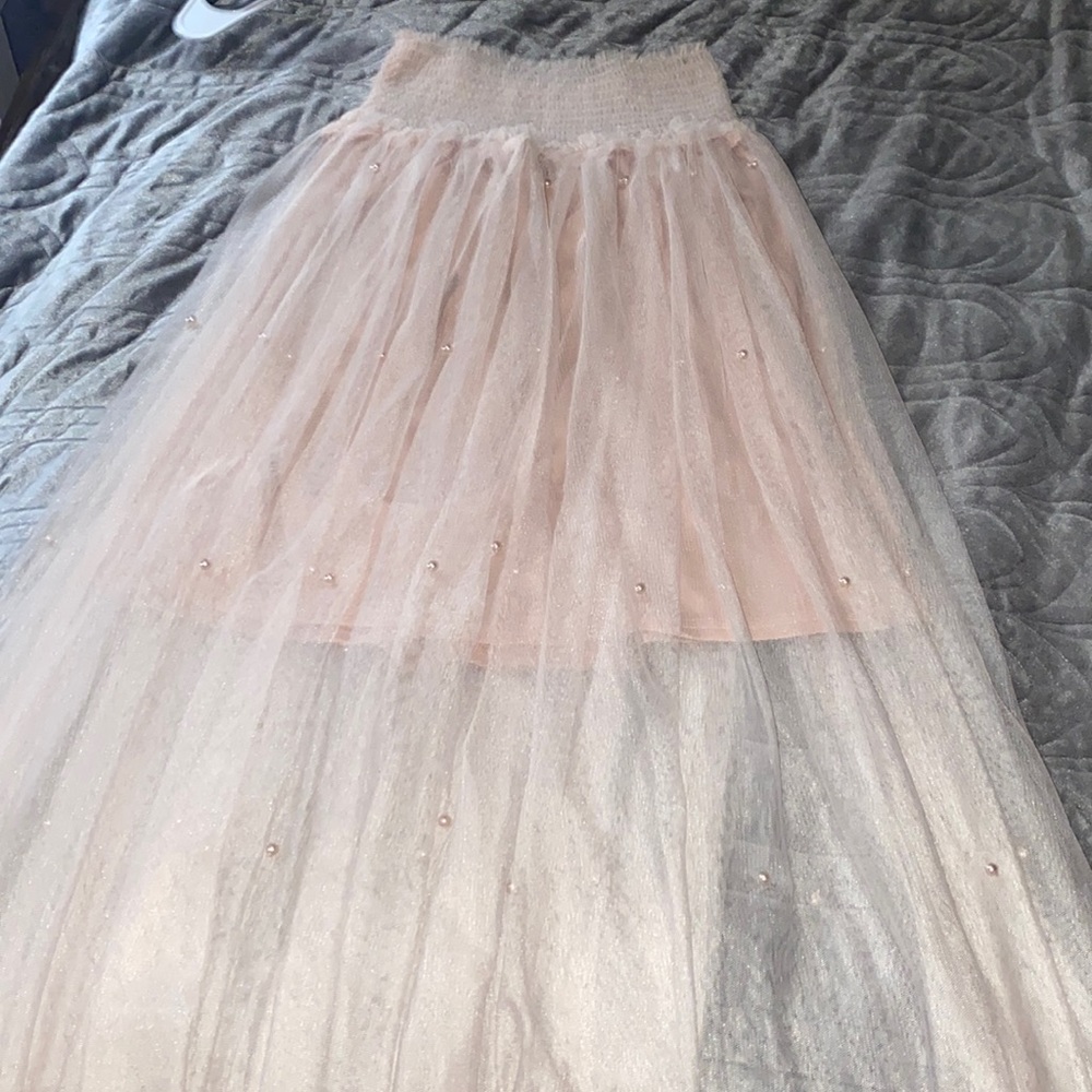 H&M light pink beaded long tulle skirt
